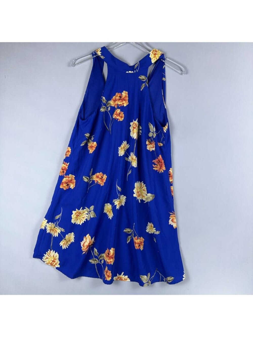 Lulus Swing Dress Size Medium Royal Blue Floral Print Sleeveless V-Neck Keyhole - Picture 8 of 14